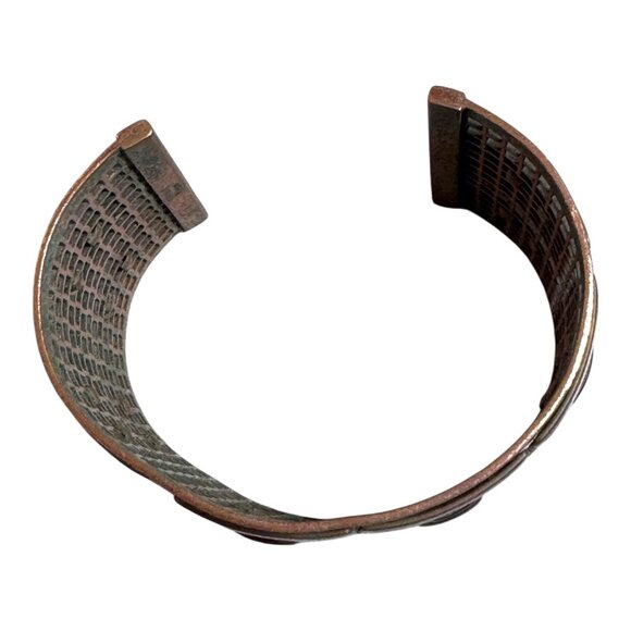 Vintage Matisse Renoir Copper Enamel Cuff Bracelet MCM Modern Grid Panel Design - Picture 10 of 11